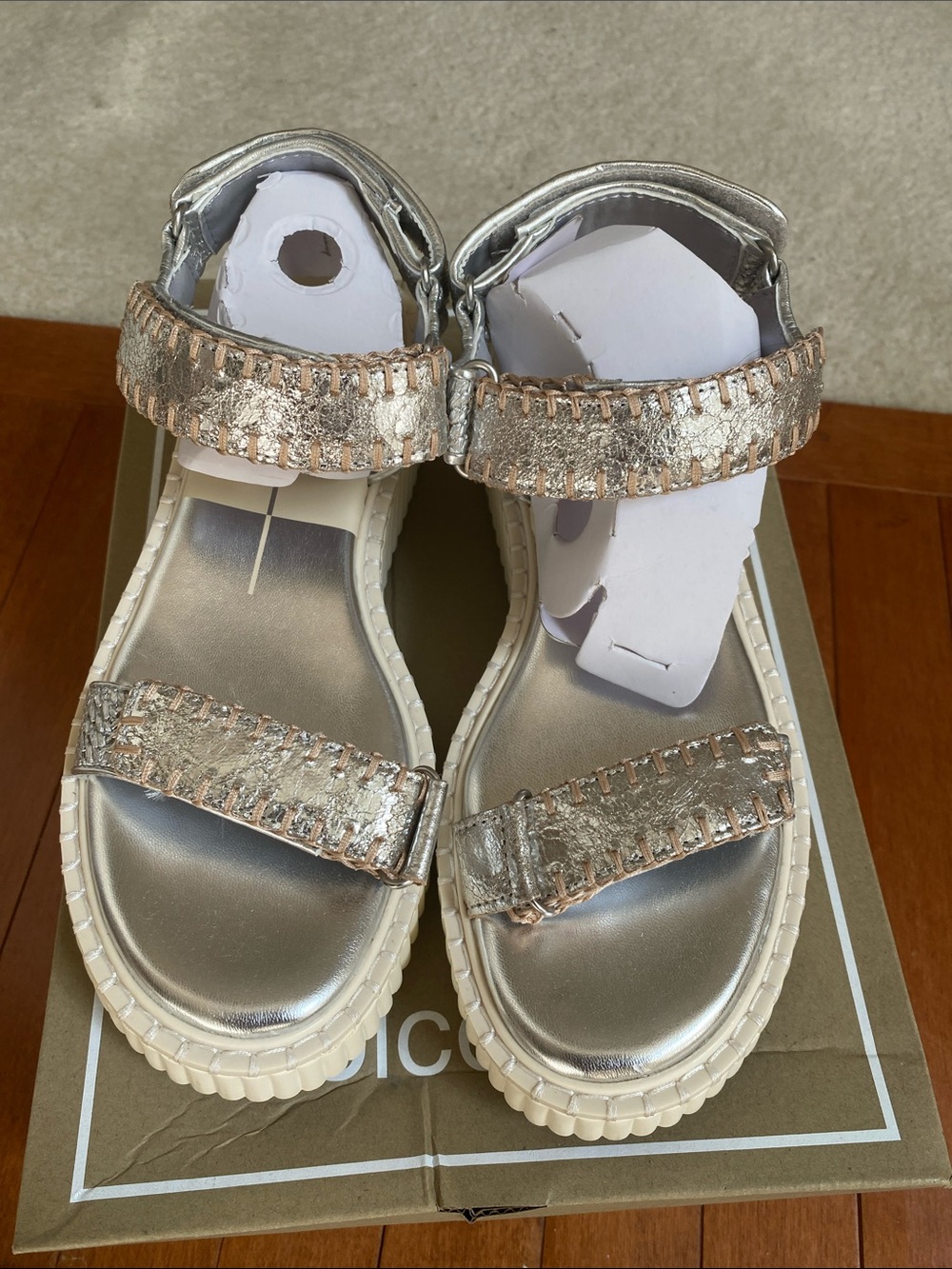 Dolce Vita Silver Metallic Platform Sandals with Cream Soles
